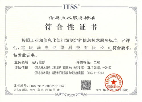 滿惠科技順利通過ITSS信息技術(shù)運行維護(hù)服務(wù)能力二級認(rèn)證